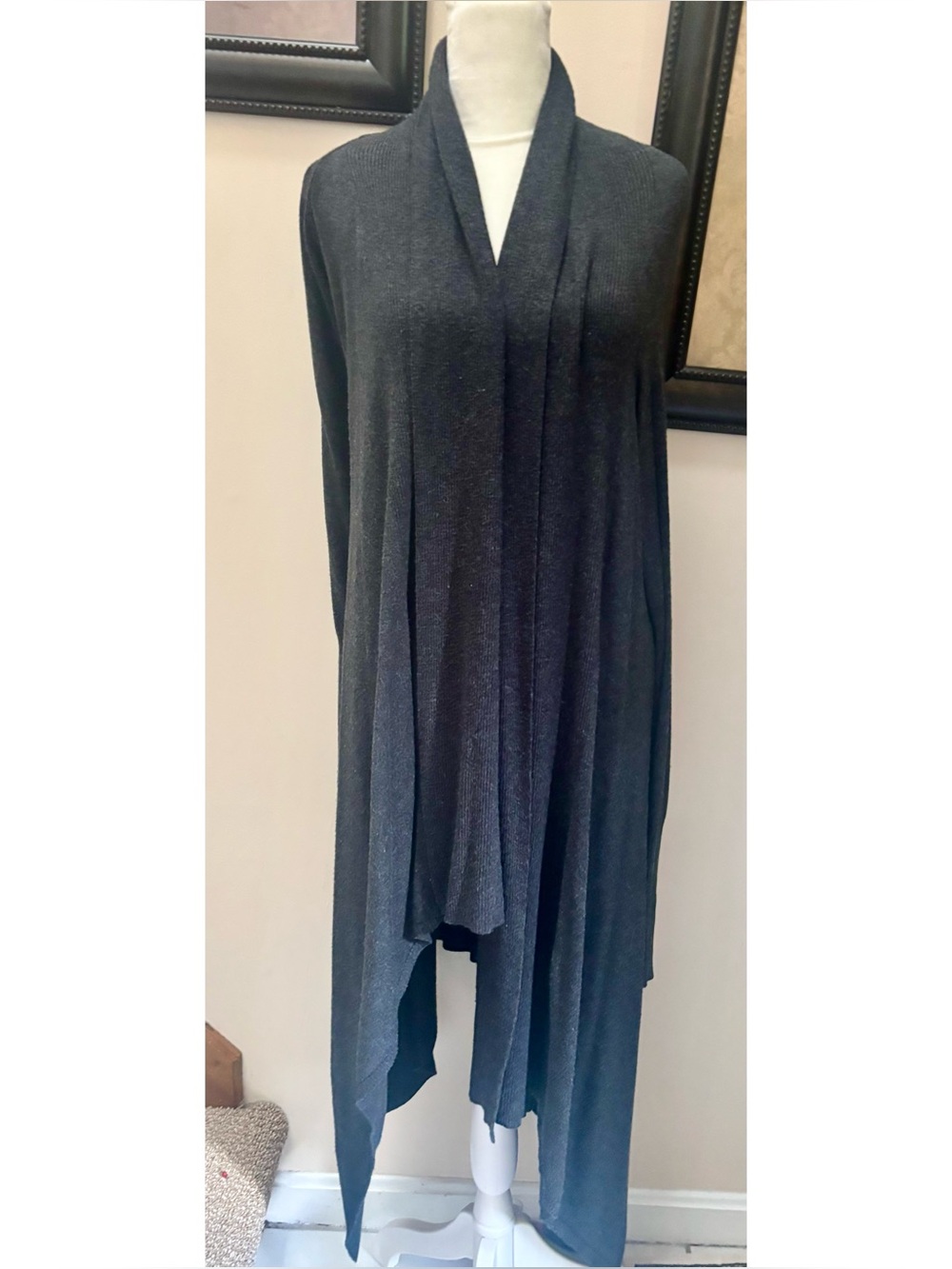 Ted Baker London Charcoal Gray Draped Open Front Long Cardigan Sweater - MEDIUM